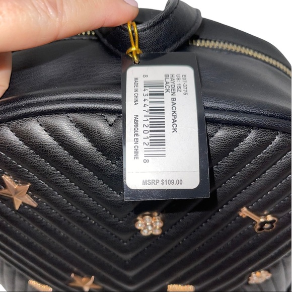 BEBE Hayden Backpack Black Gold Crystal Jeweled Embellishments Vegan Leather - Picture 13 of 14